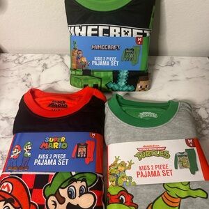 NEW KIDS BOY Pajamas 2 piece Sets Bundle of 3 Super Mario TMNT Minecraft Size 8